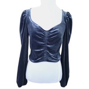 NEW Lily Star Velour Velvet Long Sleeve Ruched Regency Style Long Sleeve Shirt